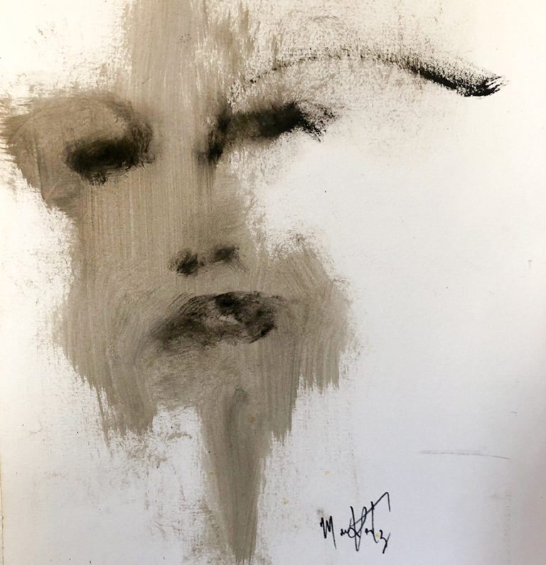 Transition, Out and About, contemporary abstract portraiture, figurative expressionism, emotional art, identity in art, LGBTQ art, transgender artist, queer contemporary painting, mixed media fine art.