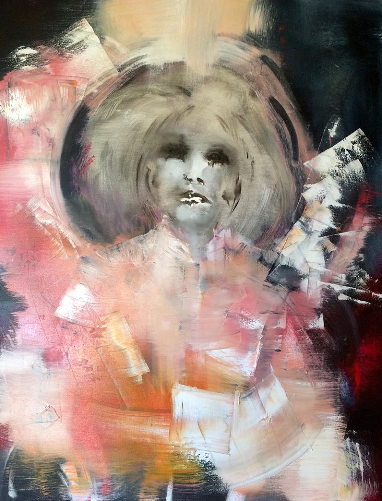 Transition, Out and About, contemporary abstract portraiture, figurative expressionism, emotional art, identity in art, LGBTQ art, transgender artist, queer contemporary painting, mixed media fine art.