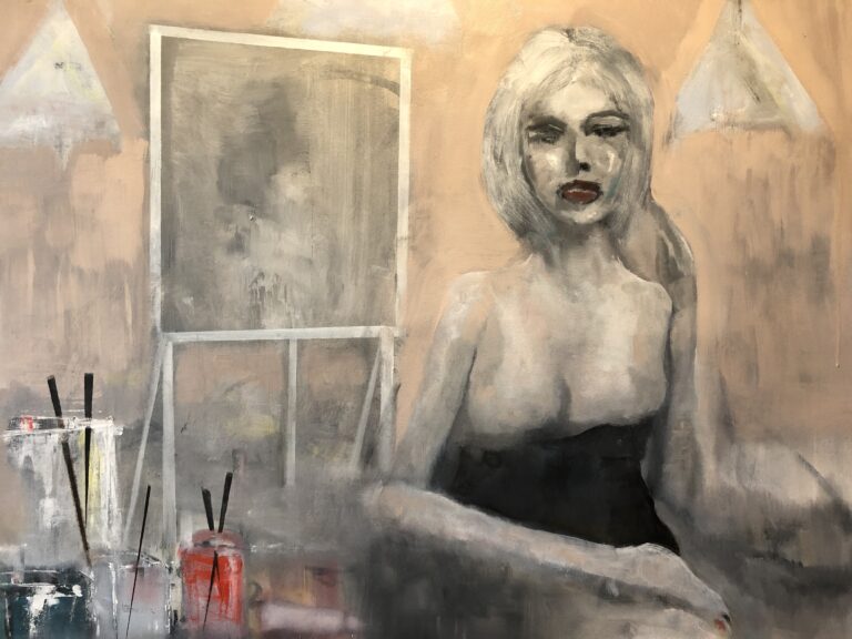 Transition, Out and About, contemporary abstract portraiture, figurative expressionism, emotional art, identity in art, LGBTQ art, transgender artist, queer contemporary painting, mixed media fine art.