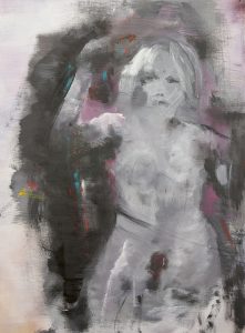 Transition, Out and About, contemporary abstract portraiture, figurative expressionism, emotional art, identity in art, LGBTQ art, transgender artist, queer contemporary painting, mixed media fine art.