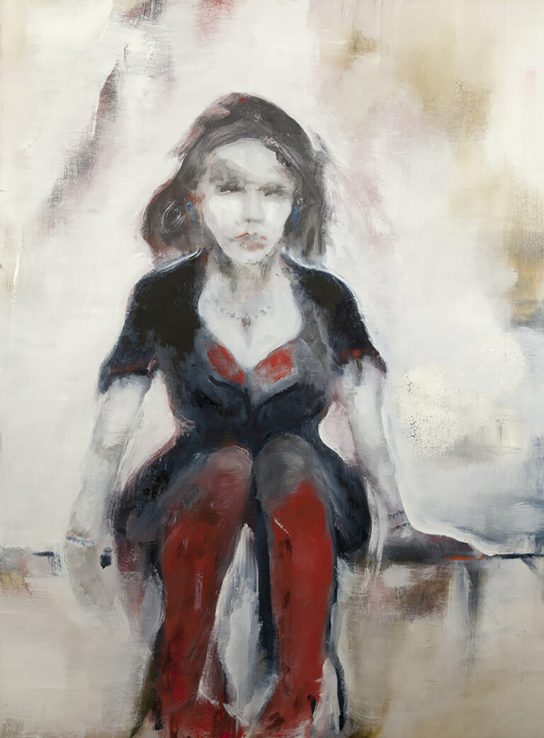 Transition, Out and About, contemporary abstract portraiture, figurative expressionism, emotional art, identity in art, LGBTQ art, transgender artist, queer contemporary painting, mixed media fine art.