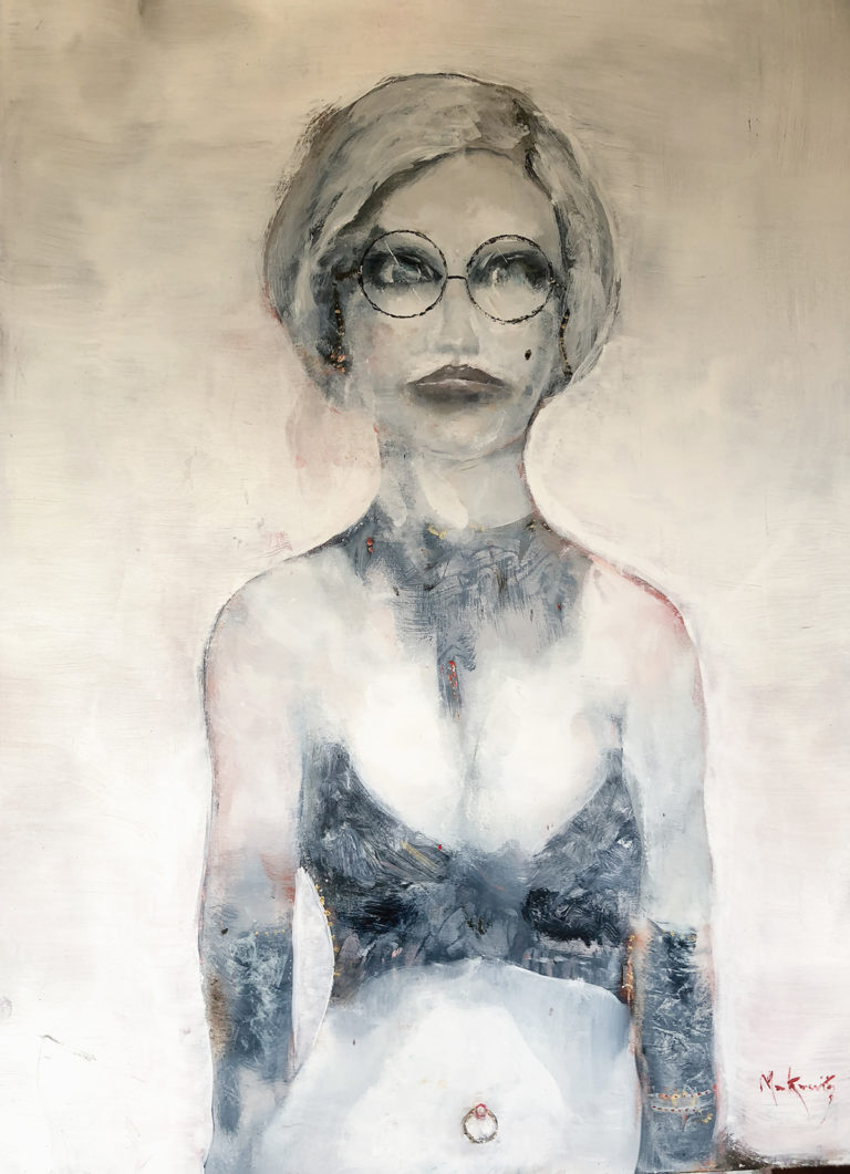 Transition, Out and About, contemporary abstract portraiture, figurative expressionism, emotional art, identity in art, LGBTQ art, transgender artist, queer contemporary painting, mixed media fine art.